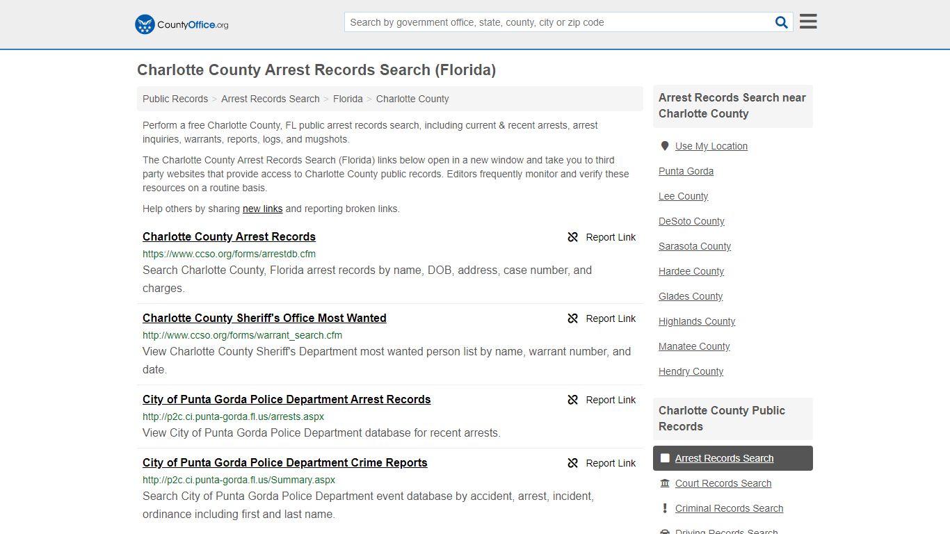 Charlotte County Arrest Records Search (Florida) - County Office